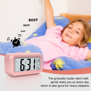 Miowachi Digital Alarm Clocks for Bedrooms Battery Operated,Snooze,Night Light Easy Setup Small Clock for Kids Pink