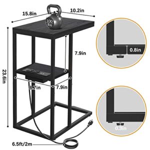 Yoobure C Shaped End Table with Charging Station, Small Side Tables for Living Room, Bedroom, Sofa Table with USB Ports and Outlets for Small Spaces C Couch Table Rustic Snack Table Bed Side Table