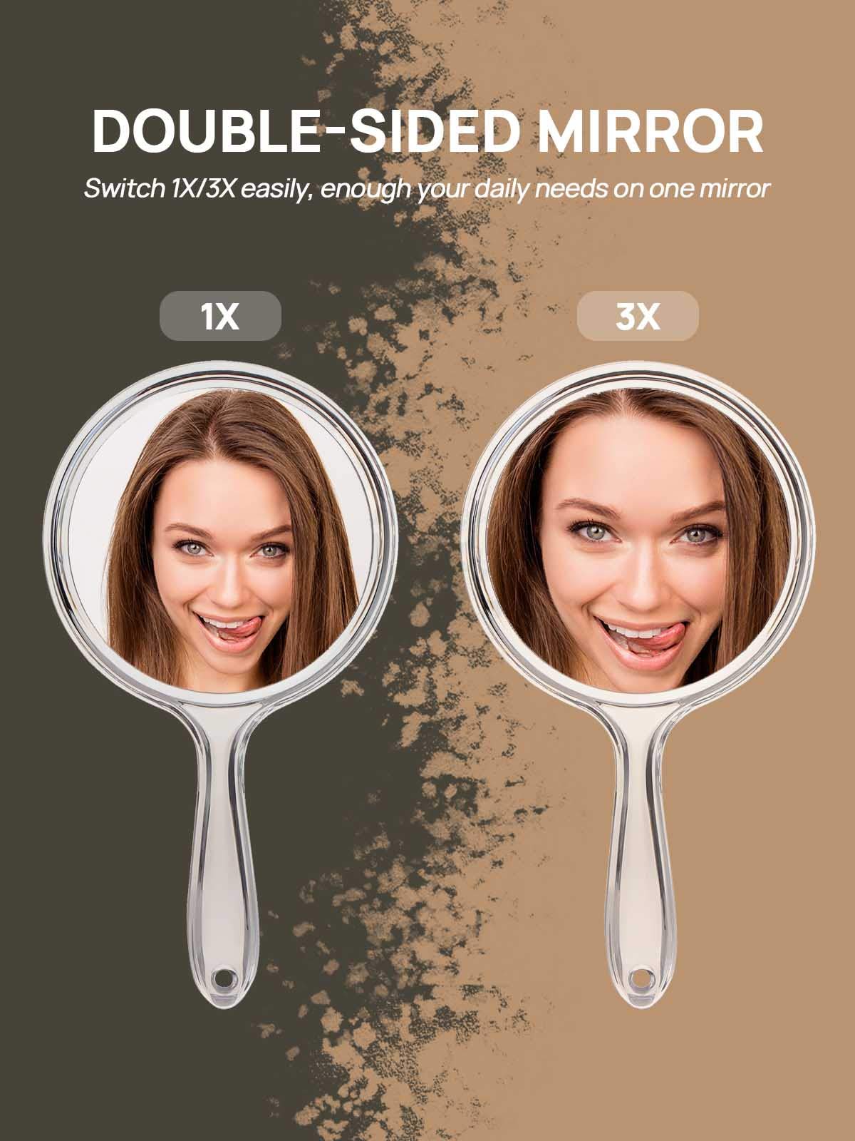 OMIRO Hand Mirror, Double-Sided Handheld Mirror 1X/3X Magnifying Mirror with Handle, Pack of 1 (Clear)