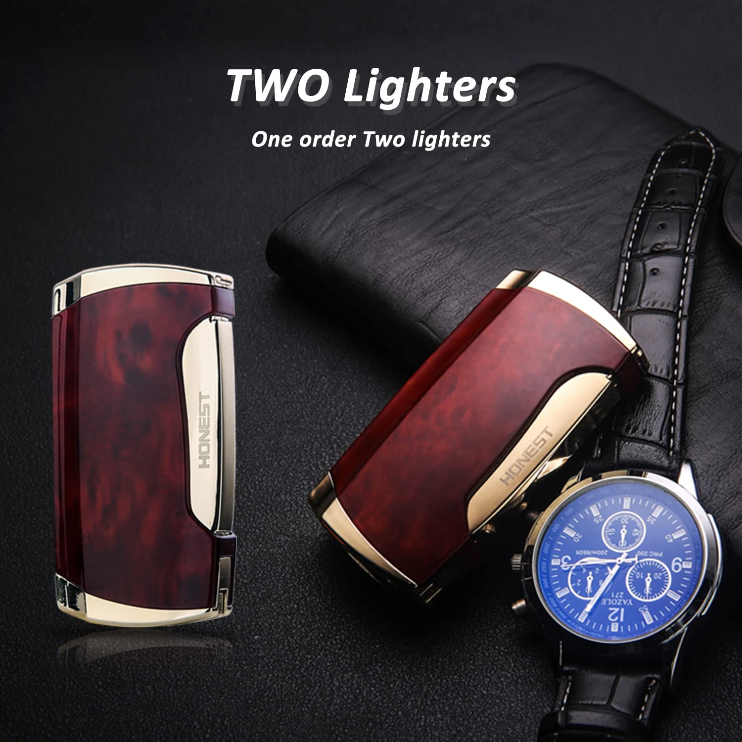 Torch Lighter Double Jet Flame Lighter (2PCS Brown)