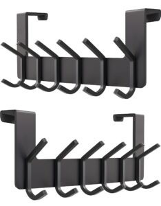 sayoneyes matte black over the door hooks - heavy duty stainless steel door hanger holder with 6 double hooks for hanging coat robe hat bag towel rack bathroom, bedroom – 2 pack