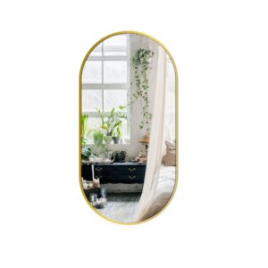 Delma Bathroom Wall Mirror Full Length Mirror for Wall, 48''x24'', Gold Oval Mirror for Bedroom Entryway Bathroom, Metal Framed Vanity Mirror(48''x24'',Gold)