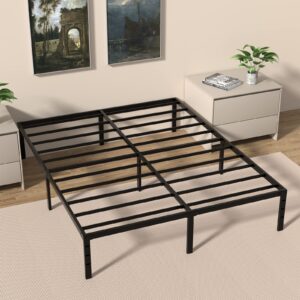 meberam full size bed frame 14 inch heavy duty metal platform bed mattress foundation support no box spring need, black