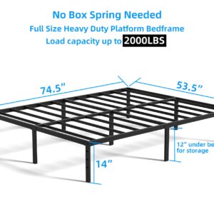 Meberam Full Size Bed Frame 14 Inch Heavy Duty Metal Platform Bed Mattress Foundation Support No Box Spring Need, Black