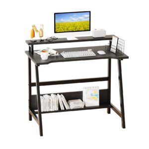 alisened computer home office desk, 31.5" desk for small spaces with storage shelf,small computer desk with monitor and bookshelf, modern simple style laptop desk