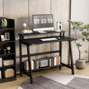 ALISENED Computer Home Office Desk, 31.5" Desk for Small Spaces with Storage Shelf,Small Computer Desk with Monitor and Bookshelf, Modern Simple Style Laptop Desk