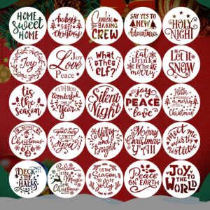 25pcs christmas stencils for painting, 4inch reusable christmas templates merry christmas stencils for drawing on cookies wood sign canvas window fabric paper crafts (round)