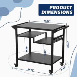 RAXSINYER 20"x 32" Three-Shelf Movable Outdoor Dining Cart Table, Multifunctional Food Prep Table, Outdoor Grill Table with Wheels