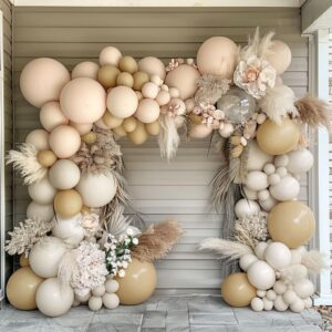 Double Stuffed White And Beige Balloons Garland Blush Ivory Apricot Balloons Cream White Sand Balloons Arch Kit For Boho Party Baby Shower Netural Gender Reveal Birthday Baptism Decorations