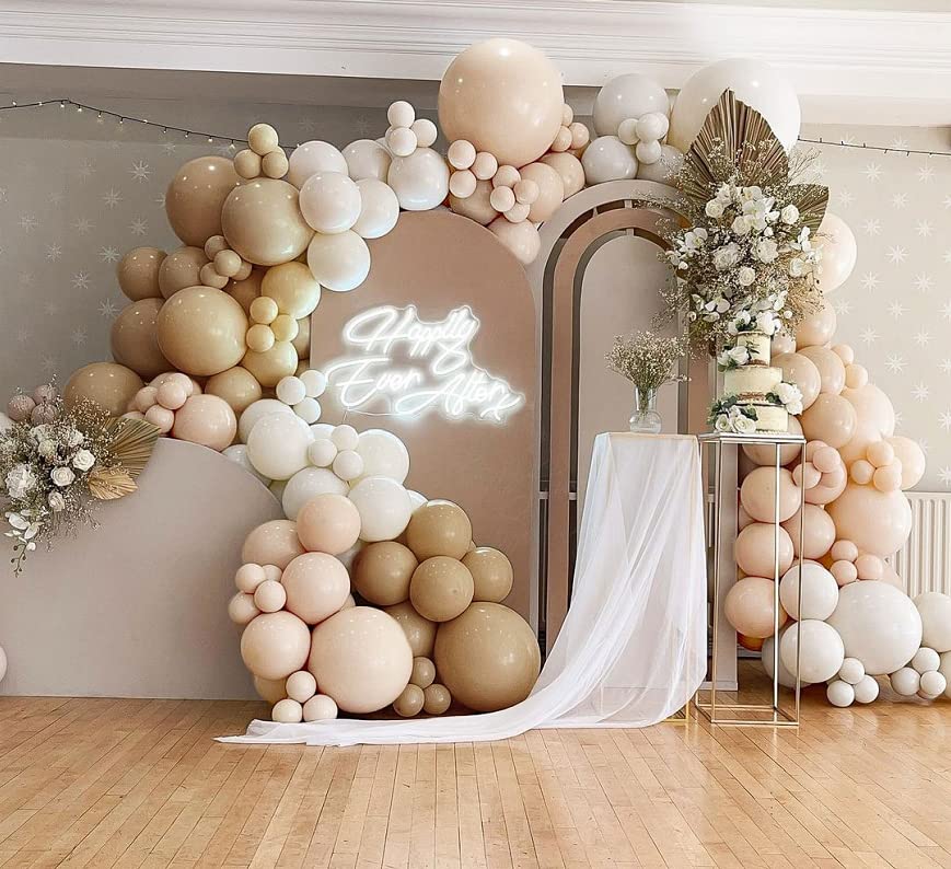 Double Stuffed White And Beige Balloons Garland Blush Ivory Apricot Balloons Cream White Sand Balloons Arch Kit For Boho Party Baby Shower Netural Gender Reveal Birthday Baptism Decorations