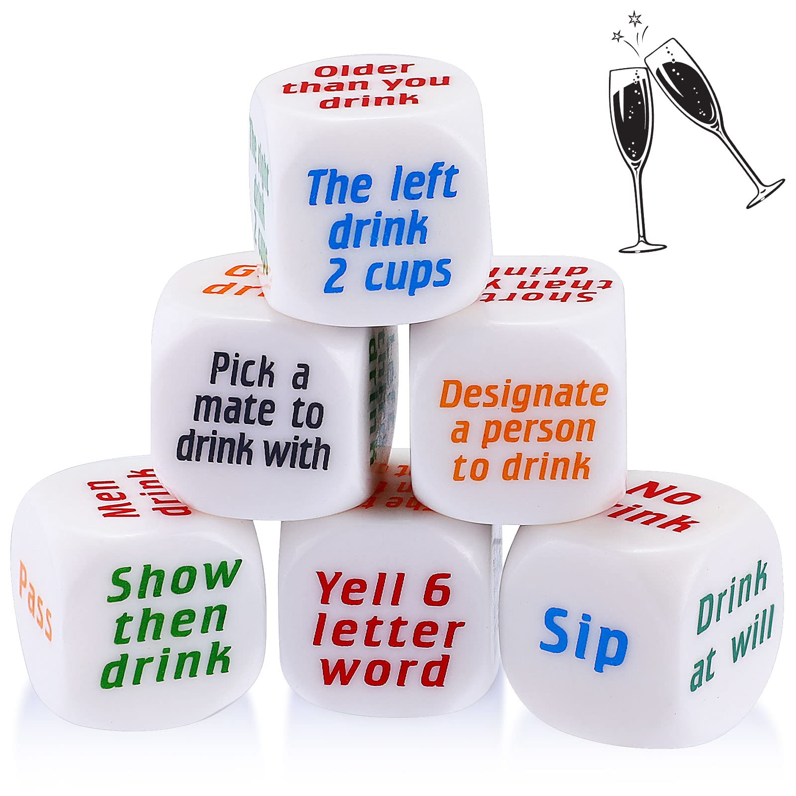 Hanaive 6 Pcs Party Drinking Bar Dice Game Resha Roulette Drinking Games Bachelorette Party Game for Adults White Elephant Gift Wedding Graduation Birthday (Acrylic, Basic Style)