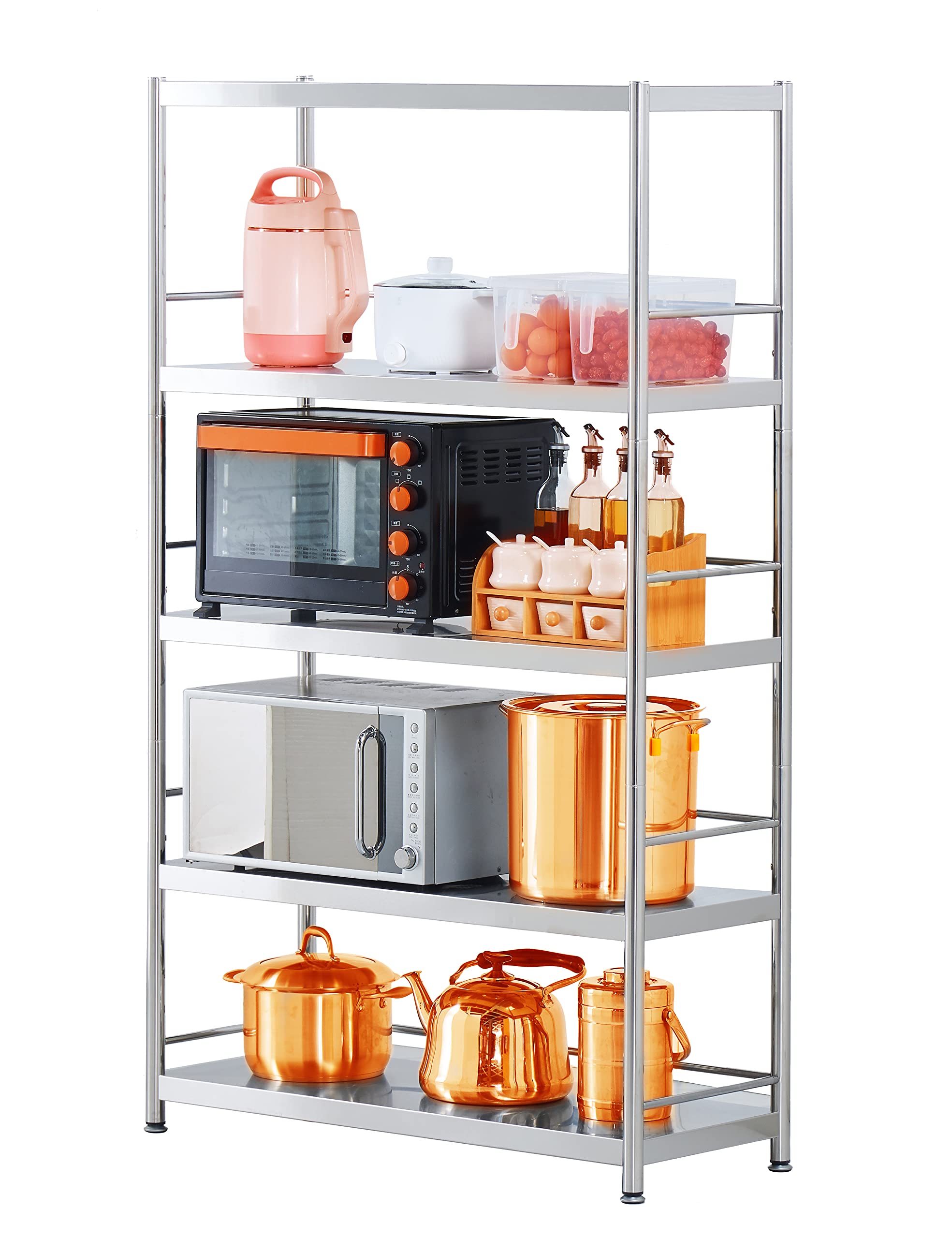 susunnus 5-Tier Stainless Steel Shelf, Heavy Duty Shelving for Kitchen, Garage, Industrial Storage, Kitchen Shelves with Guardrails, Adjustable Feet, Easy to Clean