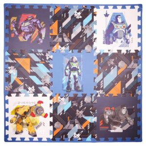 disney pixar lightyear kids foam mat, interlocking puzzle non slip and non toxic exercise play mat flooring tiles, blue, 36 x 36 inches, 9 tiles