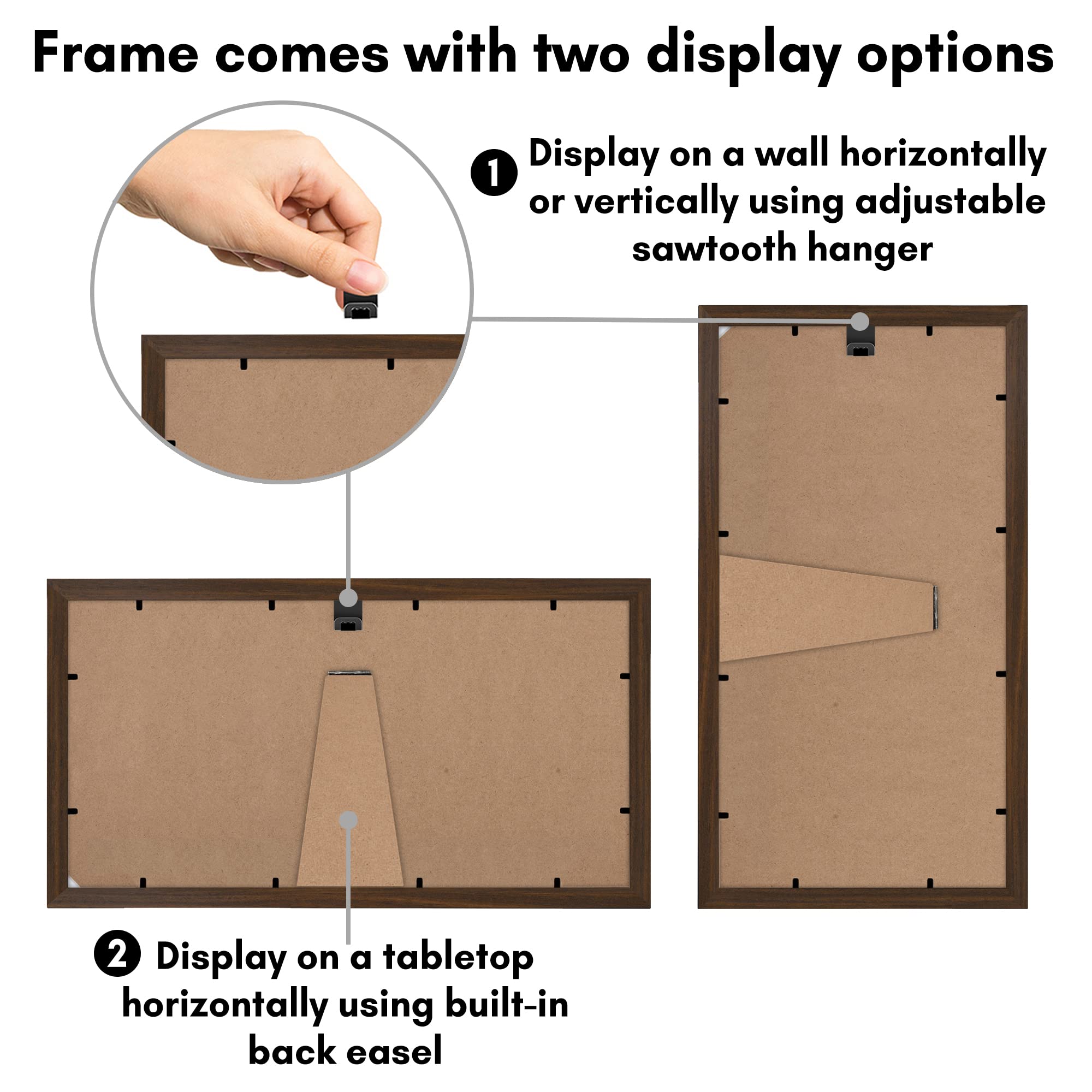 Americanflat 8x14 Collage Picture Frame in Walnut - Displays Three 4x6 Frame Openings - Engineered Wood Panoramic Picture Frame with Shatter Resistant Glass, Hanging Hardware, and Easel