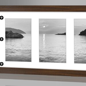 Americanflat 8x14 Collage Picture Frame in Walnut - Displays Three 4x6 Frame Openings - Engineered Wood Panoramic Picture Frame with Shatter Resistant Glass, Hanging Hardware, and Easel