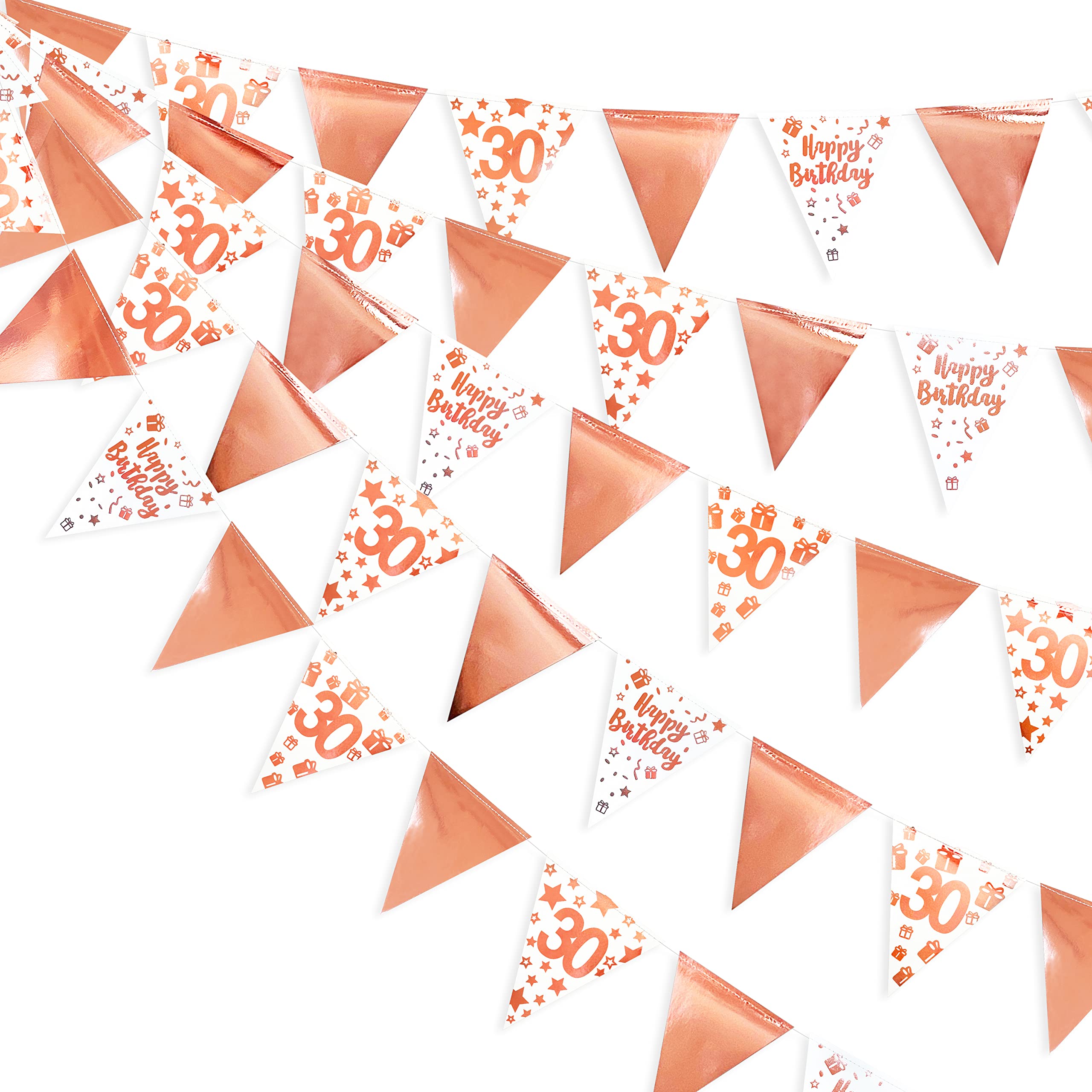 40Ft Rose Gold 30th Happy Birthday Banner Bunting Triangle Flag Pennant Garland for Womens 30th Birthday Decorations Cheers to 30 Years Dirty Thirty 30 & Fabulous Birthday Party Sign Decor