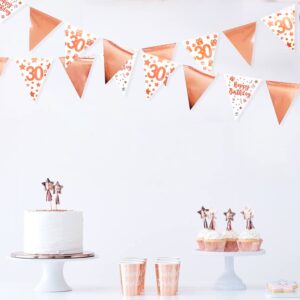 40Ft Rose Gold 30th Happy Birthday Banner Bunting Triangle Flag Pennant Garland for Womens 30th Birthday Decorations Cheers to 30 Years Dirty Thirty 30 & Fabulous Birthday Party Sign Decor