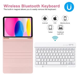 TQQ iPad 10th Generation Case with Keyboard (10.9", 2022),iPad Keyboard Case for 10.9" 10th Gen, Detachable - Pencil Holder - Flip Stand Cover - Keyboard Case for iPad 10th Gen Pink