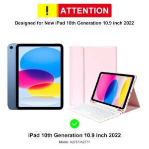 TQQ iPad 10th Generation Case with Keyboard (10.9", 2022),iPad Keyboard Case for 10.9" 10th Gen, Detachable - Pencil Holder - Flip Stand Cover - Keyboard Case for iPad 10th Gen Pink