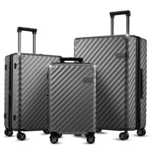 luggex 3 piece luggage sets with spinner wheels - 100% polycarbonate expandable hard suitcases with wheels - travel luggage tsa approve (black, 20/24/28)