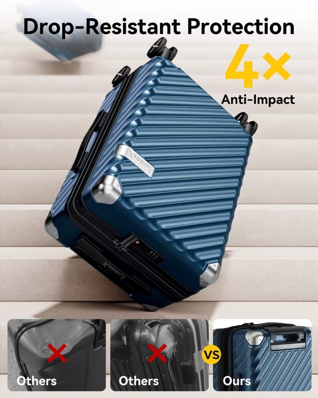 LUGGEX 3 Piece Luggage Sets with Spinner Wheels - 100% Polycarbonate Expandable Hard Suitcases with Wheels - Travel Luggage TSA Approve (Black, 20/24/28)