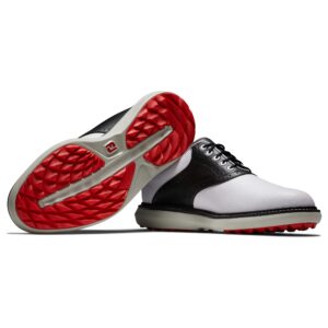 FootJoy Men's Traditions Spikeless Golf Shoe, White/Black, 9.5