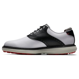 FootJoy Men's Traditions Spikeless Golf Shoe, White/Black, 9.5