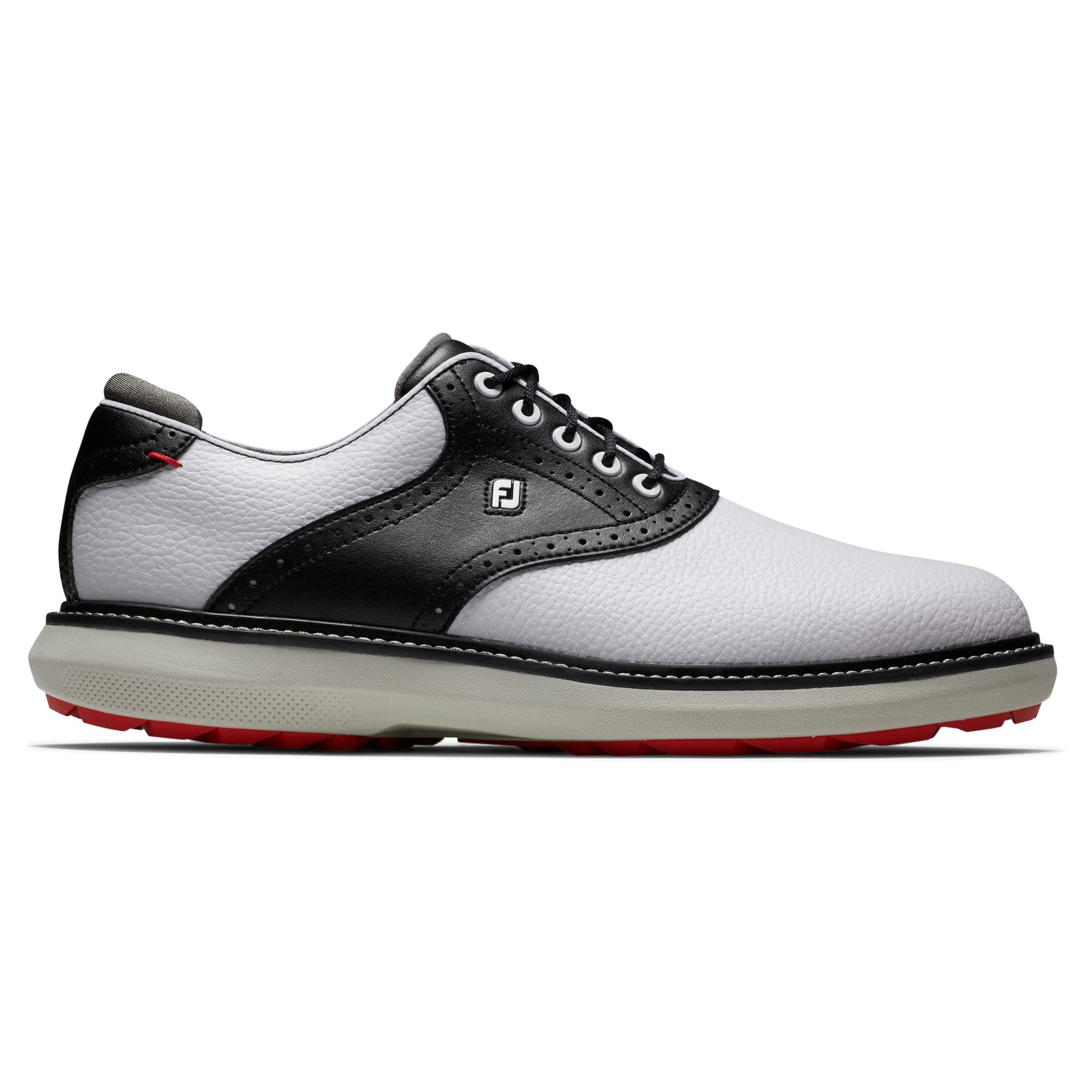 FootJoy Men's Traditions Spikeless Golf Shoe, White/Black, 9.5