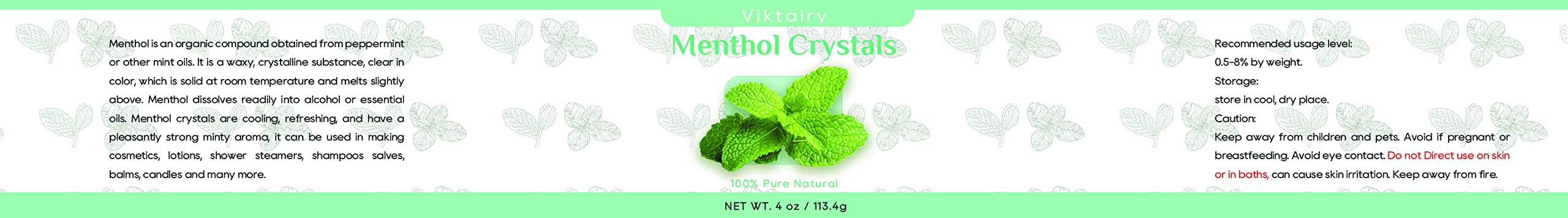 Viktairy Menthol Crystals 4 oz, 100% Pure Organic Mint Crystals | Great for Making Shower Steamers, Creams and Soaps