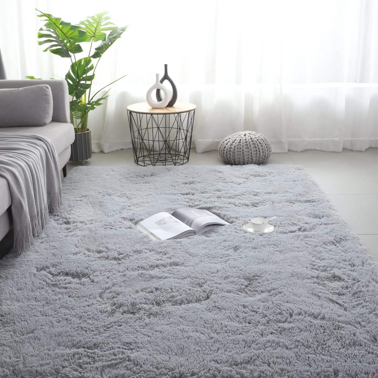 Vafodo Fluffy Bedroom Rug Carpet,8x10 Feet Shaggy Fuzzy Rugs for Bedroom,Soft Rug for Kids Room,Plush Nursery Rug for Baby,Solid Deep Grey Area Rugs for Living Room,Cute Room Decor for Girls Boys