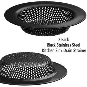 2 Pcs Black Stainless Steel Mesh Sink Drain Strainer, 4.5" Top / 3" Kitchen Filter Trap Basket, Large Food Catch for Bathroom Bathtub Wash basin Floor drain balcony RV Drain Hole Electroplated Coatin