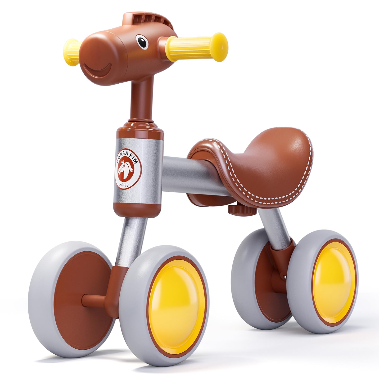 PerKidern Baby Balance Bike for 1-2 Year Old Boy Girl, Balance Bike for 12-24 Months 4 Wheels Toddler Balance Bike, Baby Bike 1+ Years Toy First Birthday Gifts (brown)