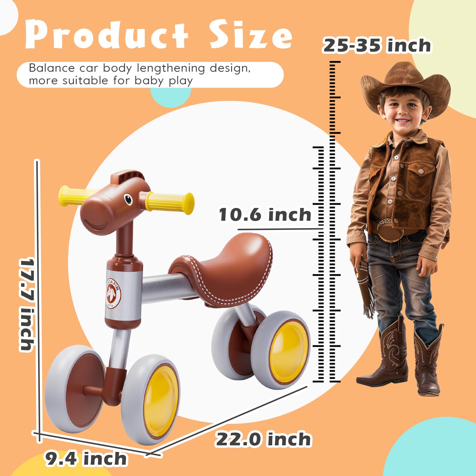 PerKidern Baby Balance Bike for 1-2 Year Old Boy Girl, Balance Bike for 12-24 Months 4 Wheels Toddler Balance Bike, Baby Bike 1+ Years Toy First Birthday Gifts (brown)