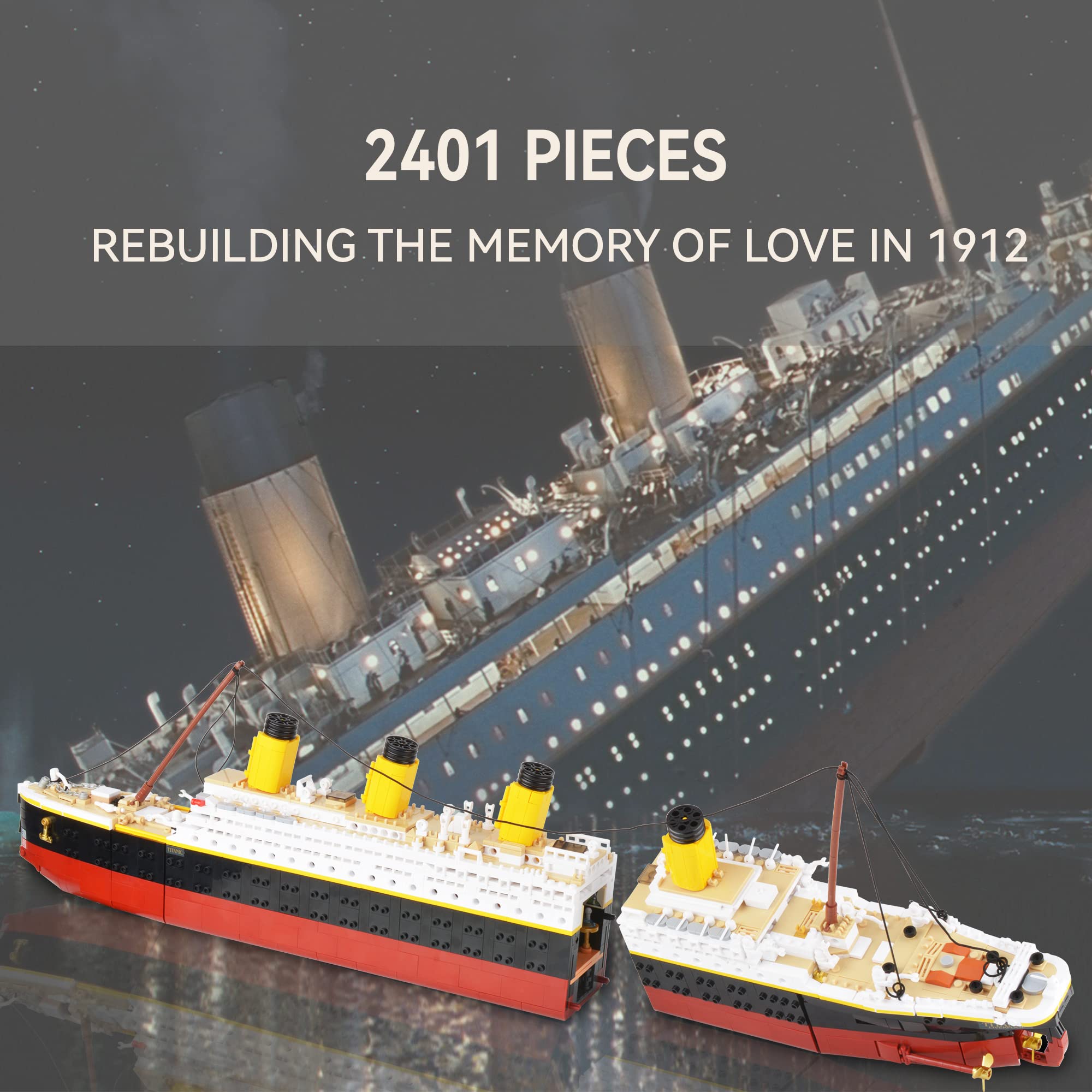 Yanscian Titanic Ship Model Building Block Brick kit Set Toy for Kids & Adults, 2401 PCS Titanic Cruise Ship Compatible Educational Construction Age 6+