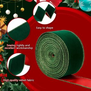 Yungyan Velvet Wired Ribbons with Gold Edge Gift Bow Wrapping Ribbon Waterproof Felt Ribbon for Home Decor, Gift Wrapping, Wreath DIY Crafts, Christmas Tree(Green Red, 2.5 Inch x 35 Yards)