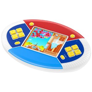 tebiyou handheld game console for kids build in 218 puzzle leisure video games portable rechargeable oval colorful gamming system with 3.0” lcd boys girls birthday christmas party gift (white)