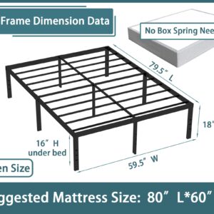 Rooflare Queen Size Bed Frame 18 Inch Tall 9 Legs Max 3500lbs Heavy Duty Sturdy Metal Steel Queen Size Platform No Box Spring Needed Black Easy to Assemble-Black