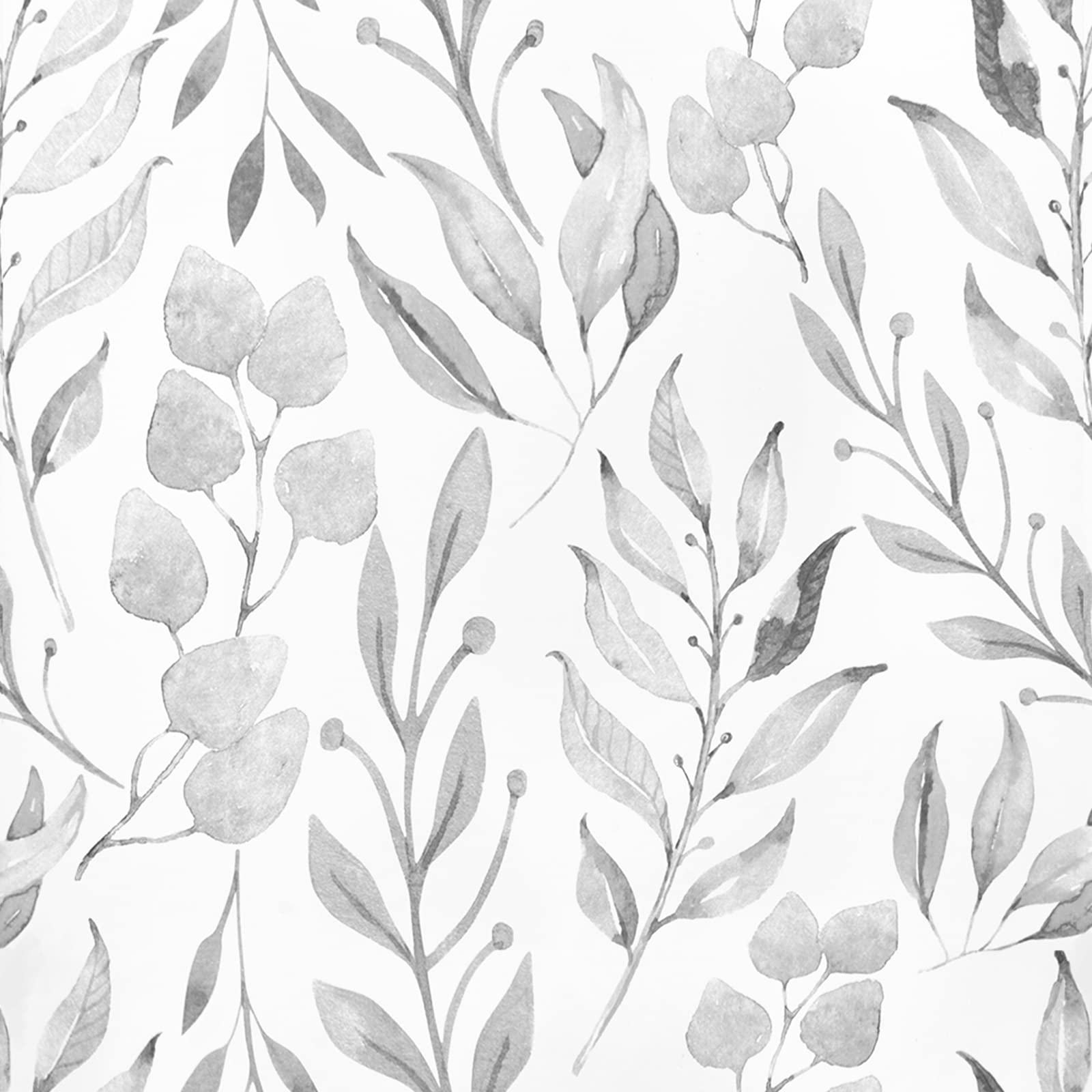 WENMER Gray Leaf Wallpaper Floral Wallpaper Peel and Stick Wallpaper 17.7" x 118" Self Adhesive Watercolor Leaves Peel and Stick Wallpaper Removable Floral Contact Paper for Cabinets Wall Decor