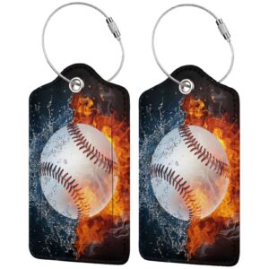 set of 2 baseball bag tags sports-themed pu leather luggage tags for suitcases for boys teens men travel, kids backpack tags name identifier label with privacy cover