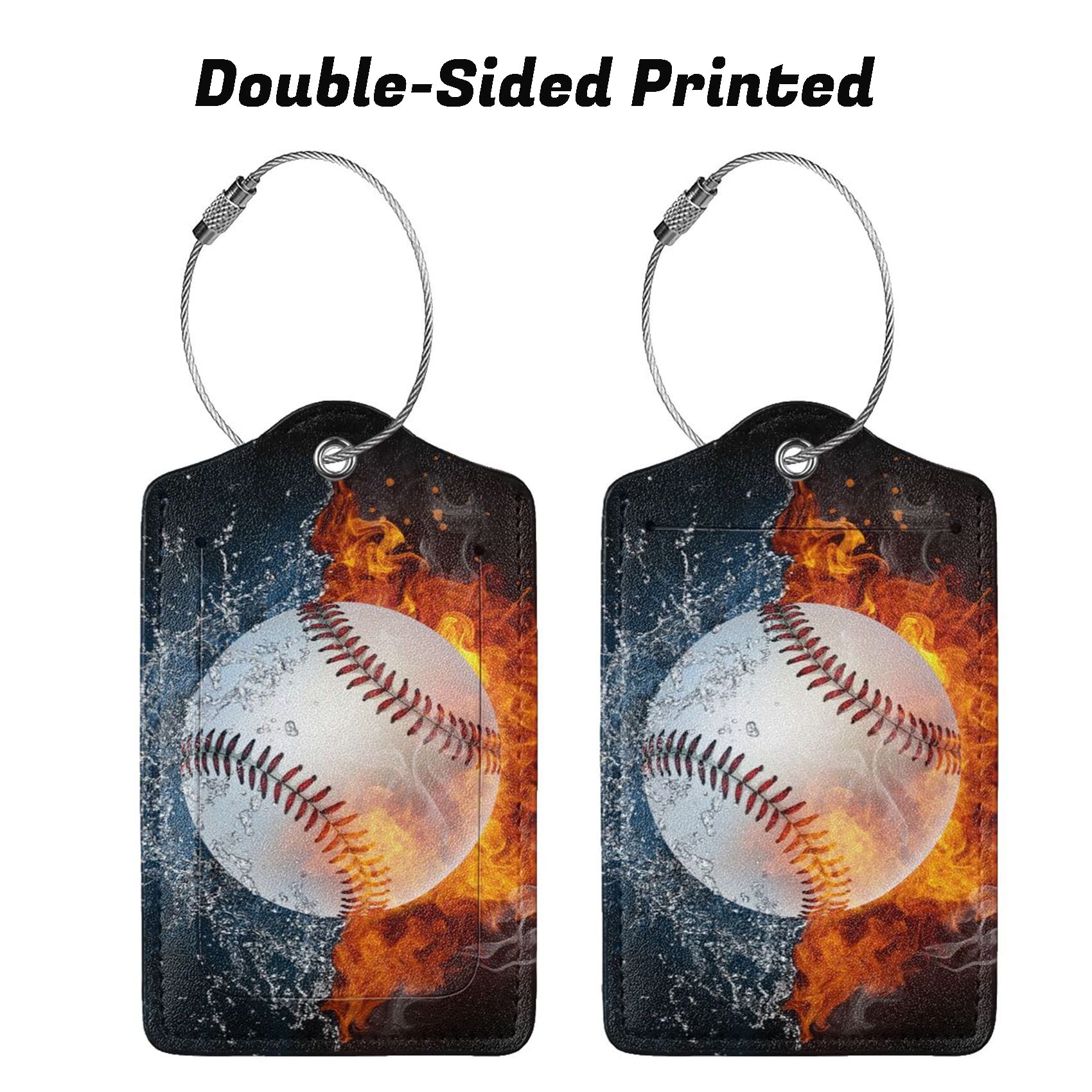 Set of 2 Baseball Bag Tags Sports-Themed PU Leather Luggage Tags for Suitcases for Boys Teens Men Travel, Kids Backpack Tags Name Identifier Label with Privacy Cover