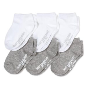 burt's bees baby baby socks ankle or crew height made with soft organic cotton - 6 packs with non-slip grips for babies and newborn babies heather grey/white 2-3t