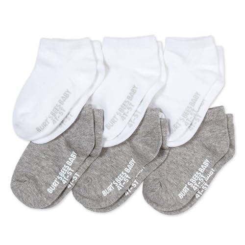 Burt's Bees Baby Baby Socks Ankle or Crew Height Made with Soft Organic Cotton - 6 Packs With Non-Slip Grips for Babies and Newborn Babies Heather Grey/White 2-3T