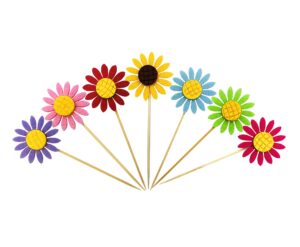 50 pcs sunflower cupcake topper, flower cake topper, fruit picks, party cupcake topper for birthday party wedding baby shower decoration supplies (mix)