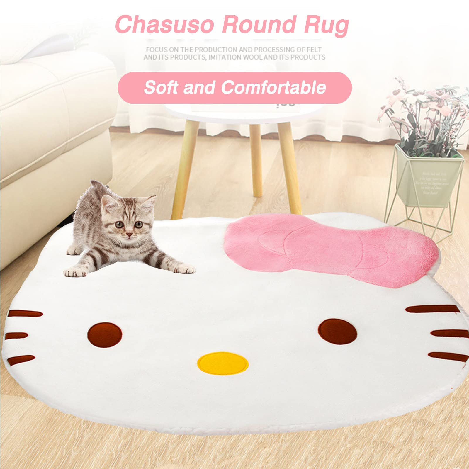 chasuso Cute Area Rug, Kawaii Cartoon Carpet, Bedroom Decorative Round Rug, Soft Plush Throw with Fleece Backing, Bedside Rug for Bedroom or Living Room Decor(H.K. Mouse Pad Gift)