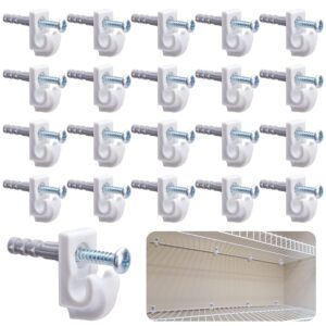 sfcddtlg 25 pcs white down wall clips- wire shelf brackets loop clips- closet maid support brackets- plastic closet shelves clips screws and expansion tubes for wire shelving