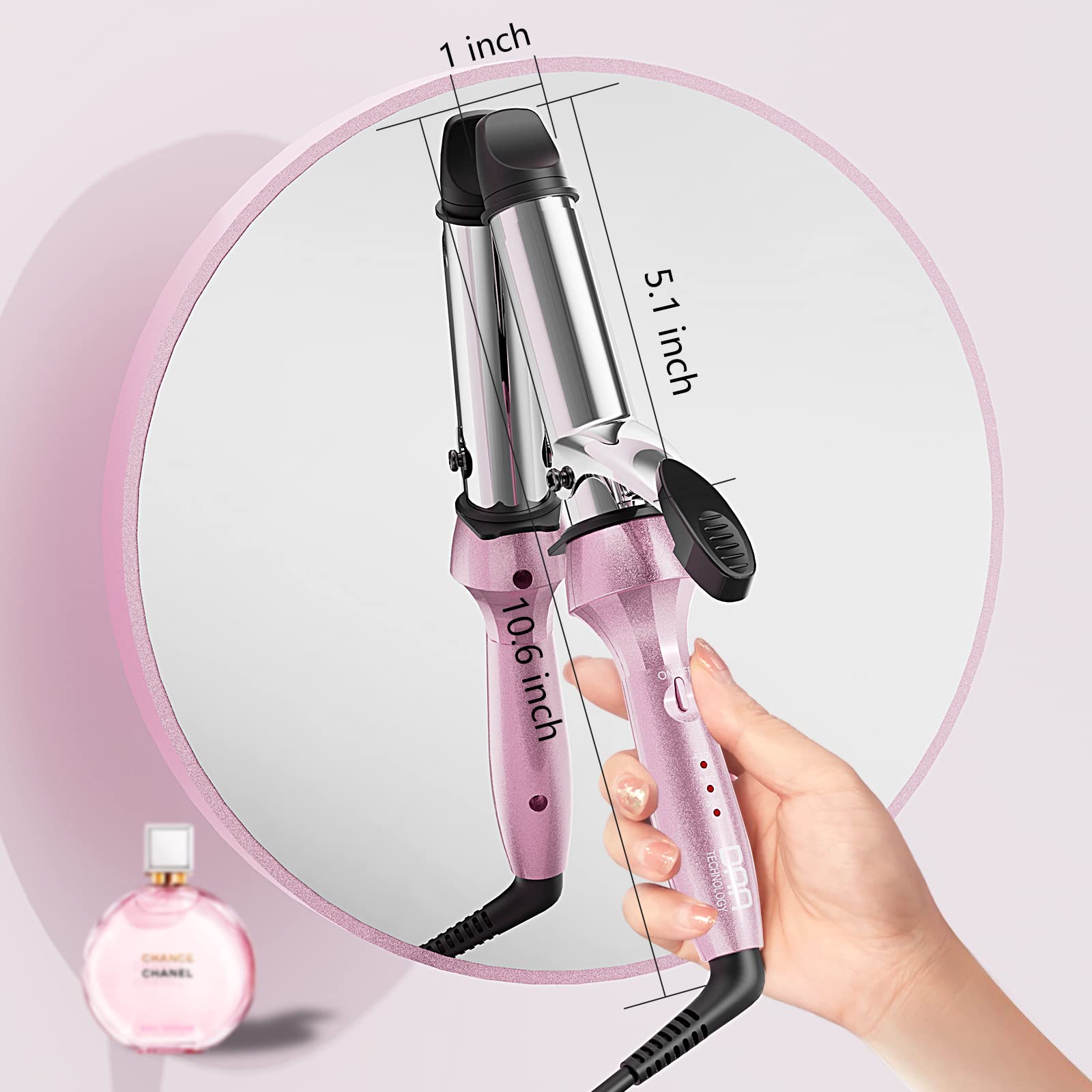 Dan Technology Travel Curling Iron,Dual Voltage Curling Iron,1 inch Curling Iron,60 min Shut Off Hair Curling Irons,Temperature Adjustable Curling Irons for Long/Short Hair…