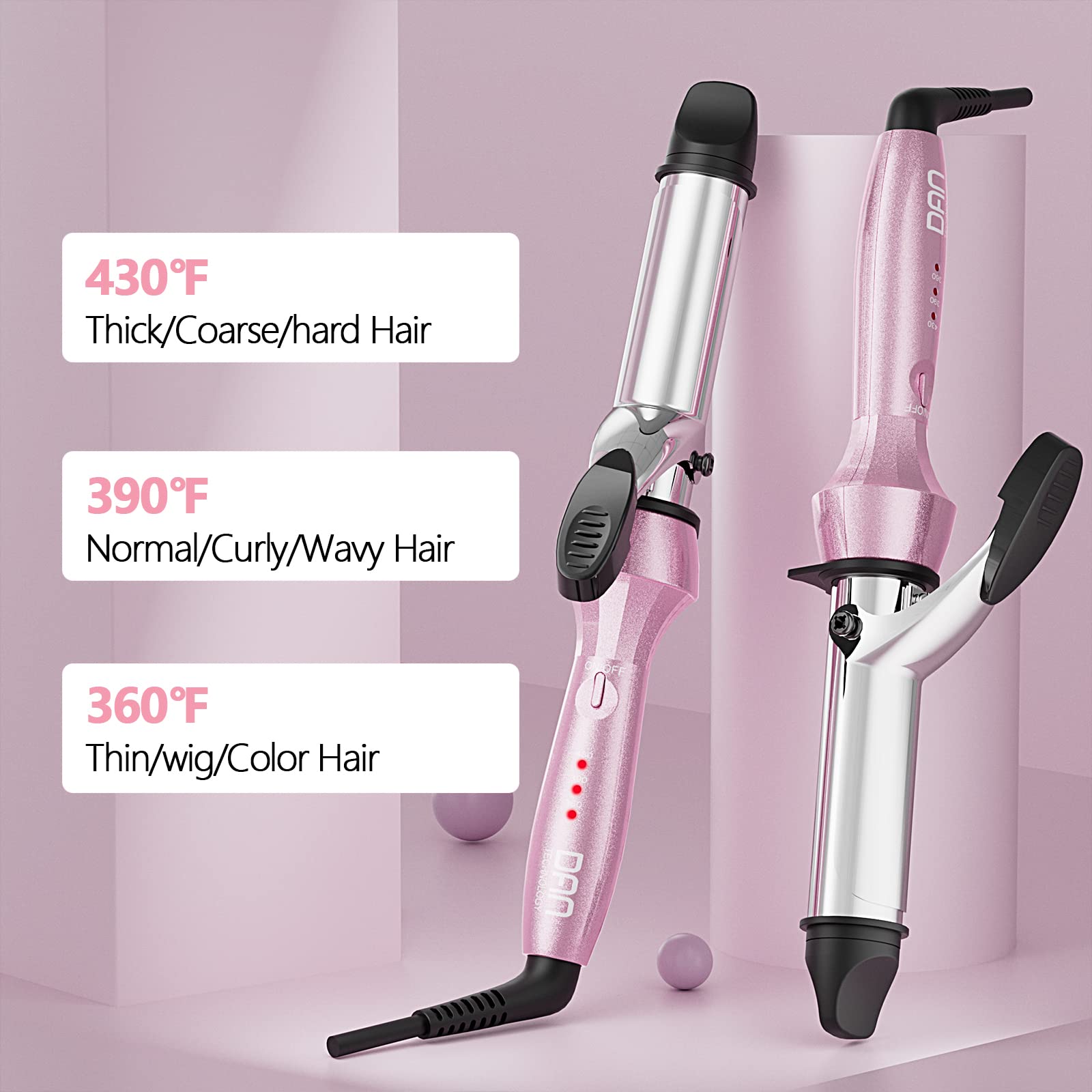 Dan Technology Travel Curling Iron,Dual Voltage Curling Iron,1 inch Curling Iron,60 min Shut Off Hair Curling Irons,Temperature Adjustable Curling Irons for Long/Short Hair…