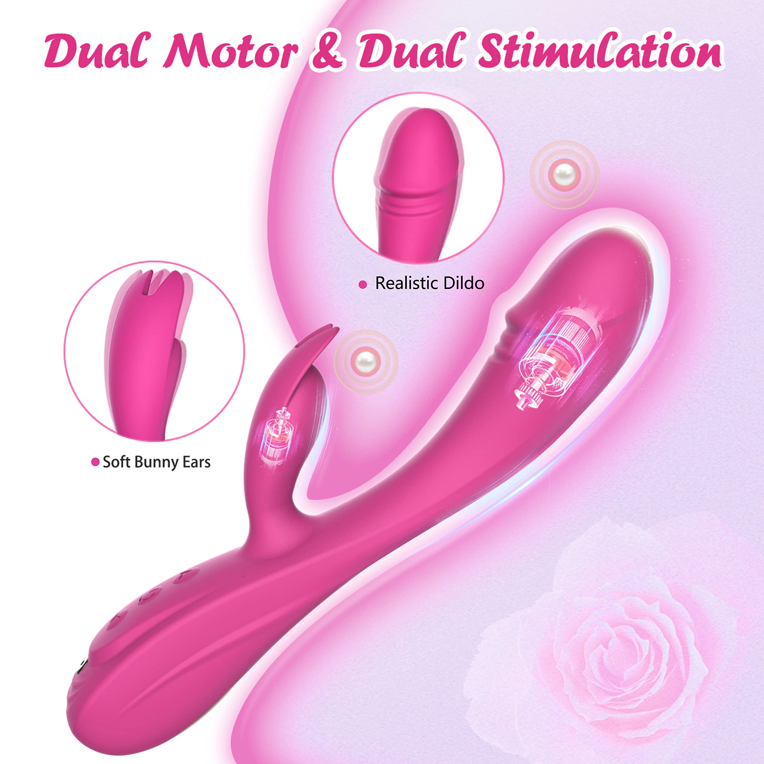 Realistic Vibrator Sex Toy 3in1 Dildo for Women,7 * 7 Vibrators Modes CKSOHOT 8.4'' Liquid Silicone Couple Sex Toy Dildos,IPX7 Fully Waterproof - Rose