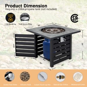 Happygrill 50,000 BTU Fire Pit Table Outdoor Auto-Ignition Propane Firepit Table, 32” Square Firepit with Waterproof Cover Lava Rocks for Patio Backyard Balcony