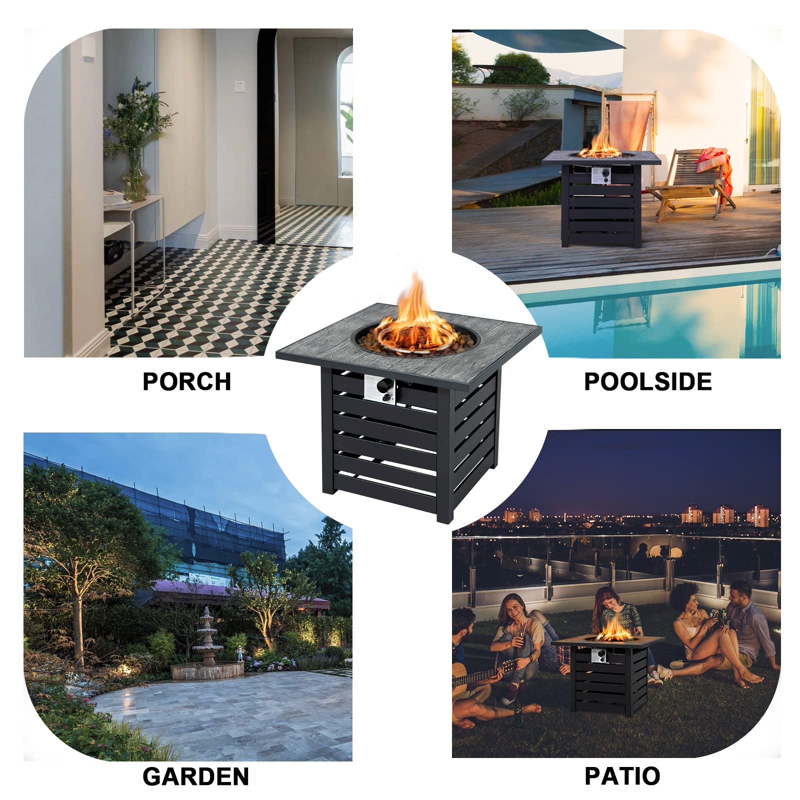 Happygrill 50,000 BTU Fire Pit Table Outdoor Auto-Ignition Propane Firepit Table, 32” Square Firepit with Waterproof Cover Lava Rocks for Patio Backyard Balcony